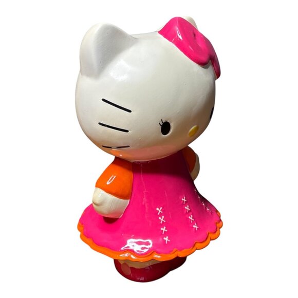 HELLO KITTY Ceramic Coin Piggy Bank 9" Pink Bow Orange Dress /1976/2012 SANRIO - Picture 7 of 13